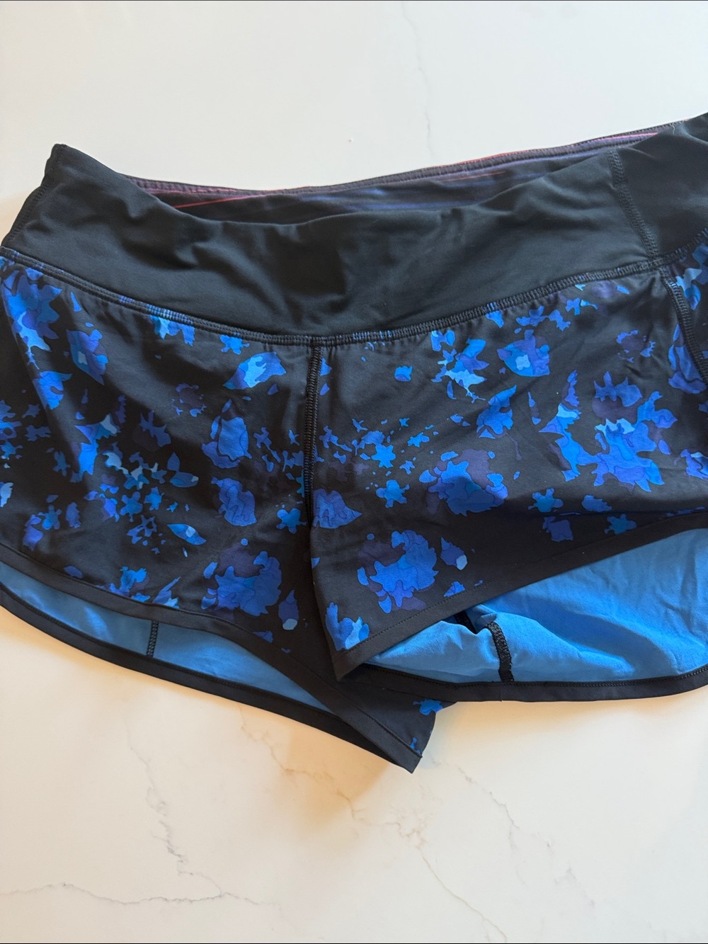 Lululemon shorts  Black Shorts with Blue Floral Print - Athletic Running Shorts